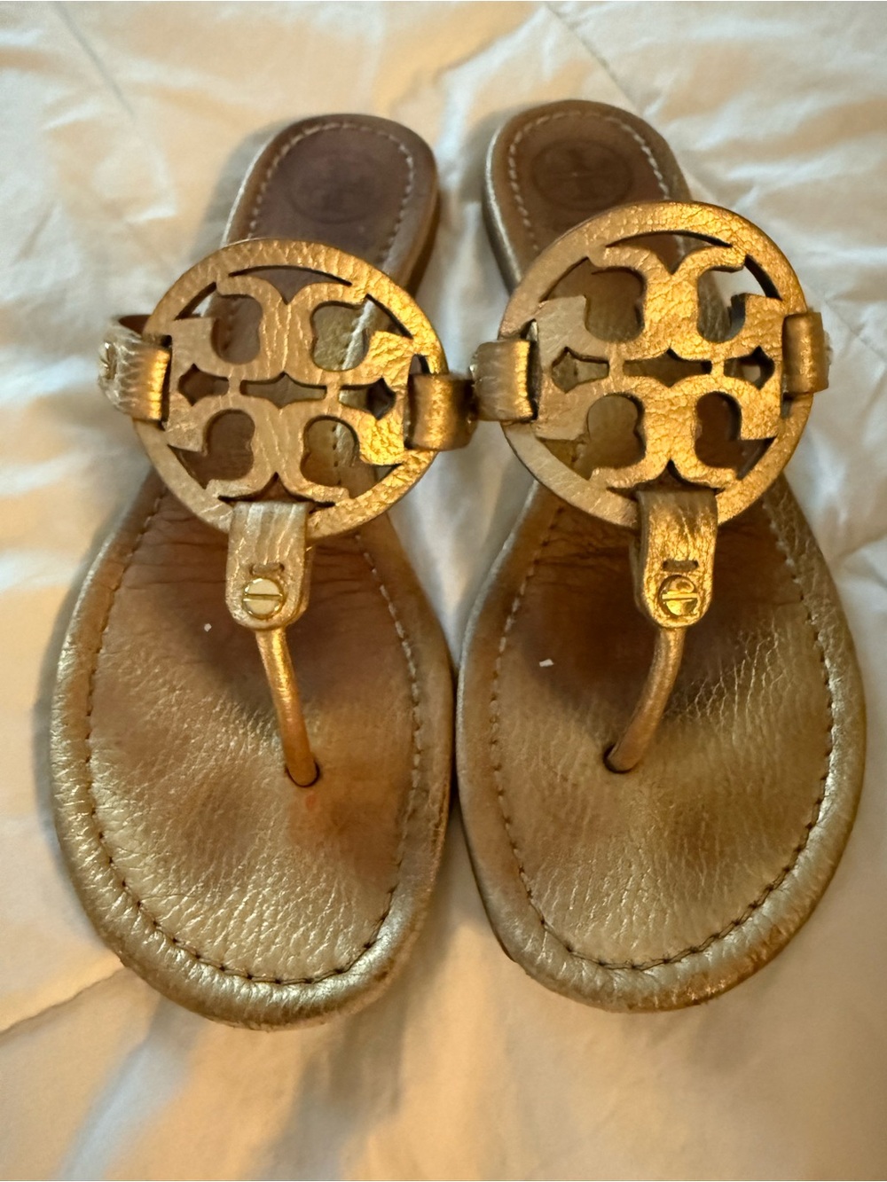 Tory Burch Metallic Gold Miller Logo Thong Sandals